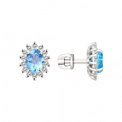 Schöne Ohrstecker, Silber 925, mit blauem Topas - Größe ca. 7x5 mm, und 28 Zirkonia, Höhe ca. 11 mm