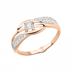 beautiful women's ring, red gold 585. Zirconia Swarovski
