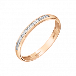 Exquisite women's ring, Russian red gold 585, with brilliant-cut diamonds 17 pieces 0.102 ct. WSI, front width approx. 3 mm