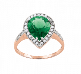 Gorgeous women's ring, red gold 585, with emerald HTS, zirconia, about 4 g.