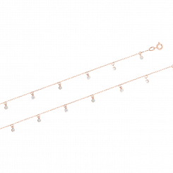 Elegant 585 rose gold anklet with cubic zirconia and a delicate pendant, length 23 cm