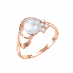 Charming women's ring, red gold 585, with zirconia and a natural pearl