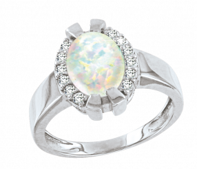 Schöner Damenring, Silber 925, mit Opal und 12 Zirkonia