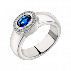 Women's ring, silver 925, with sapphire and zirconia, central decorative element approx. 12x10 mm