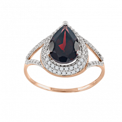 Gorgeous women's ring, red gold 585, with garnet and zirconia