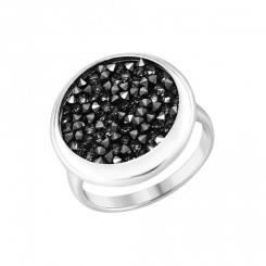 Attractive women's ring, silver 925, with black Swarovski crystals, diameter approx. 18 mm