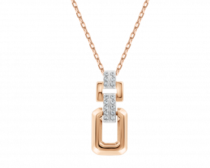 Elegantes Collier aus russischem Rotgold 585 mit einem modernen Anhänger - Höhe ca. 20 mm, verziert mit funkelnden Zirkonia, Kettenlänge ca. 40-45 cm
