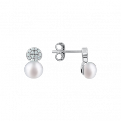 Ohrstecker, Silber 925, mit Perle - Durchmesser ca. 6 mm und Zirkonia, Höhe ca. 11 mm