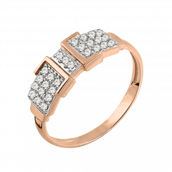 Elegant women's ring, Russian red gold 585, with brilliant-cut diamonds 27 pieces 0,162ct. HSI, front width approx. 5.7 mm