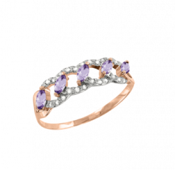 Charming women's ring, red gold 585, with amethyst and zirconia, front width approx. 6 mm