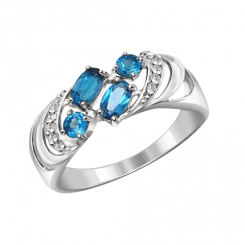 Amazing women's ring in silver 925, with 4 blue topaz London and 10 colourless zirconia, rhodium-plated ring