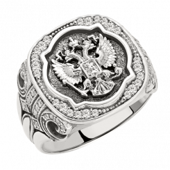 Herrenring mit dem Wappen Russlands, aus Silber 925, mit Zirkonia