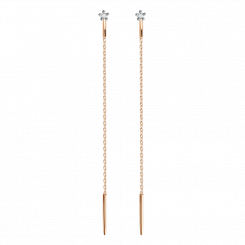 Elegant long threader earrings made of 585 russian red gold, with diamonds approx. 0,04 ct. GSI, length approx. 50 mm
