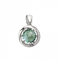 Exquisiter Anhänger aus Silber 925 mit grünem Quarz HTS und Zirkonia, 21 mm