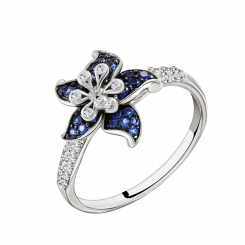 Wunderschöner Damenring in Form einer Blume aus Silber 925, mit blauen und farblosen Zirkonia