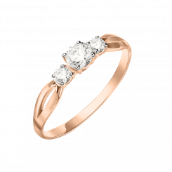 Нежное женское кольцо из красного золота 585 пробы, с фианитами Swarovski, диаметр центрального камня ≈ 5 мм.