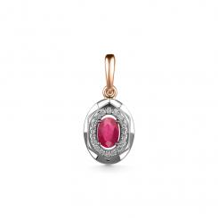 Pendant, russian red/white gold 585, with ruby approx. 0,410 ct. HTS (1 pcs.) and diamonds approx. 0,086 ct. HSI (18 pcs.), height approx. 22 mm