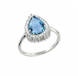 Charming women's ring, silver 925, with 1 blue and 28 colorless cubic zirconia