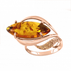 Beautiful women's ring, silver 925, gold-plated, with amber - size approx. 21x8 mm, and 24 yellow cubic zirconia, front width approx. 13 mm
