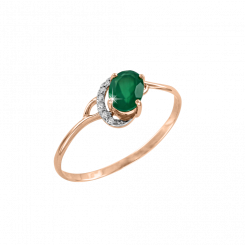 Attractive women's ring, red gold 585, with onix and zirconia