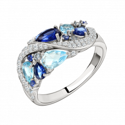 Herrlicher Damenring aus Silber 925, mit blauen, hellblauen und farblosen Zirkonia