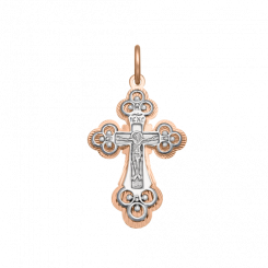 Elegant pendant cross, red/white gold 585, height approx. 25 mm, with engraving