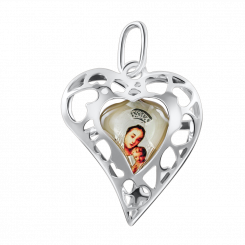 Heart-shaped icon pendant, sterling silver 925, with engraved, height approx. 33 mm