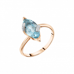 Charming women's ring, red gold 585, with blue topaz and zirconia