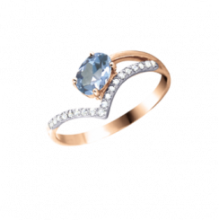 Amazing ladies ring, red gold 585, with topaz blue topaz and zirconia
