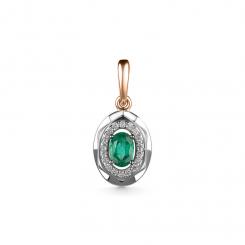Pendant, russian red/white gold 585, with emerald approx. 0,410 ct. HTS (1 pcs.) and diamonds approx. 0,086 ct. HSI (18 pcs.), height approx. 22 mm