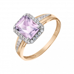 Beeindruckender Damenring, Russisches Rotgold 585, mit Amethyst - Größe ca. 8x6 mm und Zirkonia, Ringkopfgröße ca. 11x9 mm
