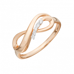 Женское кольцо из русского красного золота 585 пробы с фианитами