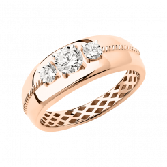 Elegant women's ring, russian red gold 585, with zirconia