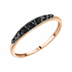 Eleganter Damenring, Russisches Rotgold 585, mit schwarzen Zirkonia