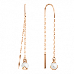 Längliche Durchzieher-Ohrhänger, Russisches Rotgold 585, mit Perle, Länge ca. 51 mm