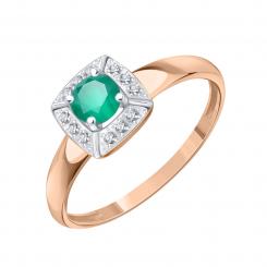 Women's ring, Russian red gold 585, with green agate and zirconia, stone diameter approx. 4-5 mm, central decorative element approx. 7х7 mm