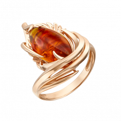 Women's with amber, Russian red gold 585, size of the amber approx. 17x9 mm