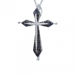 Wunderschönes dekoratives Kreuz, Silber 925, mit blauen und farblosen Zirkonia, Höhe ca. 30 mm