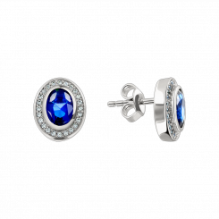 Ohrstecker, Silber 925, mit Saphir und Zirkonia, Höhe ca. 12 mm 