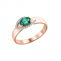 Magnificent women's ring, red gold 585, with brilliant-cut diamonds 0,06 ct. WSI and emerald.