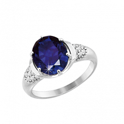 Beautiful women's ring in silver 925, with sapphire HTS - size approx. 11x9 mm and 18 cubic zirconia