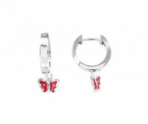 Cute children's earrings with butterflies, silver 925, with red enamel, height approx. 19 mm
