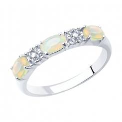 Attractive women's ring made of silver 925, with 3 opals - size about 5x3 mm, and 8 cubic zirconia.