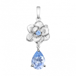 Schöner Anhänger mit Blume, Silber 925, mit 2 hellblauen Zirkonia, Höhe ca. 35 mm
