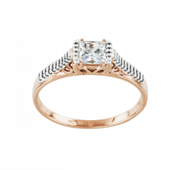 Эффектное женское кольцо из красного золота 585 пробы с фианитами Swarovski. 