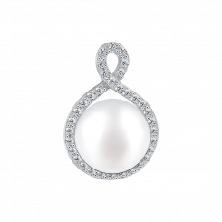 Anhänger, Silber 925, mit Perle und Zirkonia - Durchmesser ca. 10 mm, Höhe ca. 19 mm