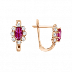 Elegant earrings in russian 585 red gold with cubic zirconia, height approx. 10 mm