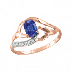 bezaubernder Damenring, Rotgold 585, Saphir HTS, Zirkonia