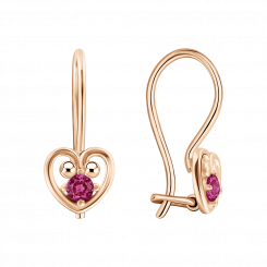 Earrings, russian red gold 585, with zirconia, height approx. 16 mm, weight of the piece of jewelry: approx. 1,10 gr.