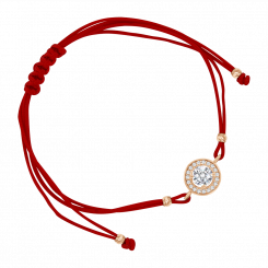Bracelet “Red Thread”, russian red gold 585, with zirconia - diameter approx. 5-9 mm, red cord, length approx. 22 cm